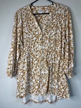 Wonderly Mustard and White Floral Button-Down Tunic